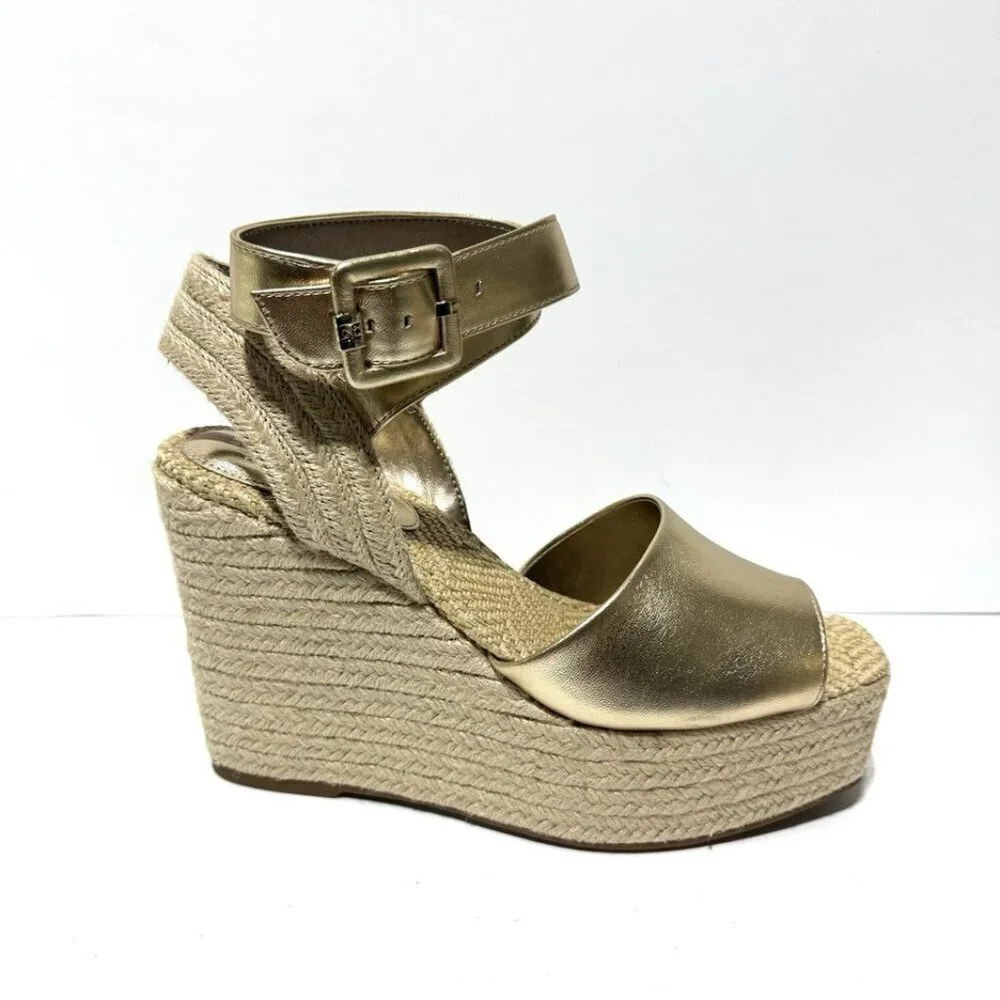 Samexoeman Womens Vada Sandals Gold Leather Size 9.5 M